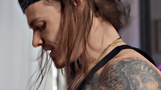 Dominant with long hair barebacks twink at massage