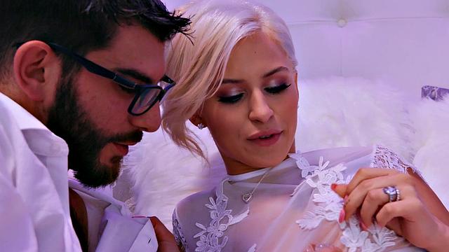 Blonde with a tattoo takes it from behind in a wild reverse cowgirl ride