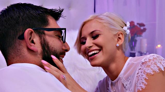 Blonde with a tattoo takes it from behind in a wild reverse cowgirl ride