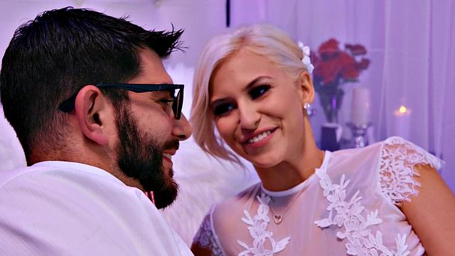 Blonde with a tattoo takes it from behind in a wild reverse cowgirl ride