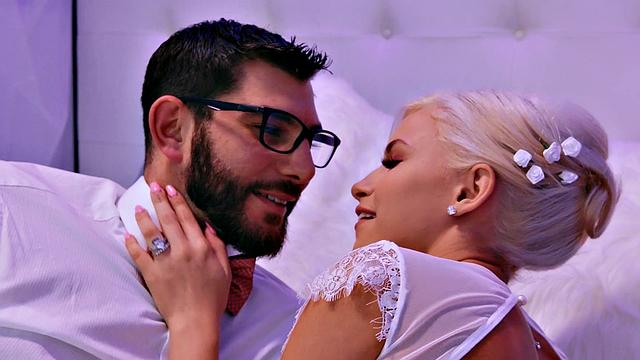 Blonde with a tattoo takes it from behind in a wild reverse cowgirl ride