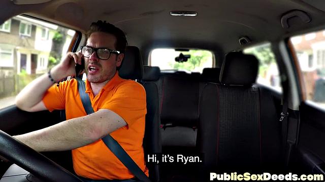 Blonde amateur doggystyled in car