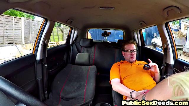 Blonde amateur doggystyled in car