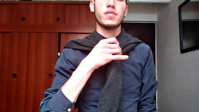 Super skinny Pervert Boy strips down to boxers and gropes at his big uncut cock. Once hard, the young man pushes underwear down and pulls stiff dick out.