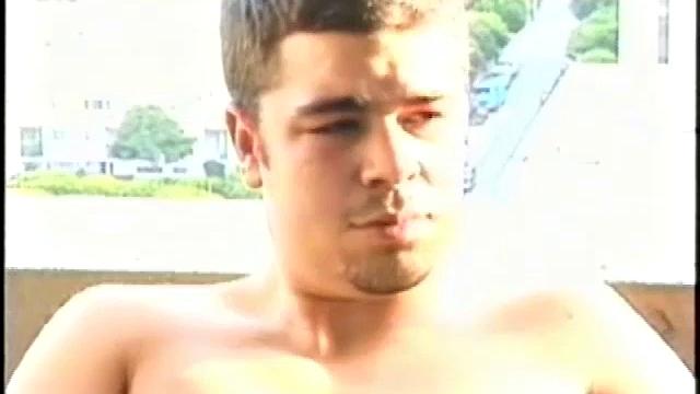 Tony Hammer invites us onto his balcony for an outdoor jerk off session. He leans back on a chair, stretches out his legs and starts stroking his cock. After some hard pounding, Tony abruptly stands and shoots down at us with a splattering load.