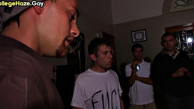 Blindfolded guy fucked at frat party in front of voyeurs