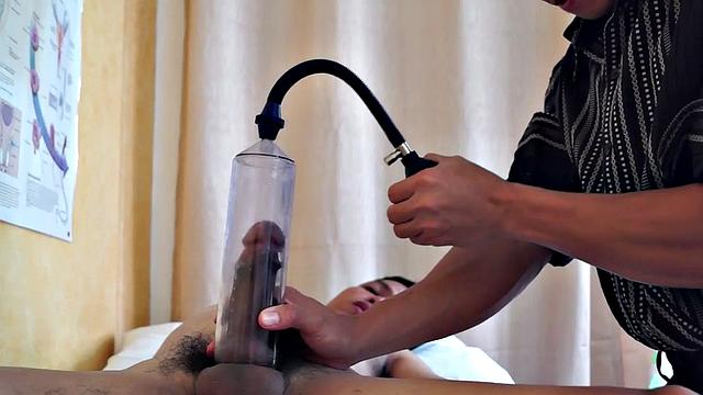 Asian enema twink sucked by doctor outdoors before cock pump