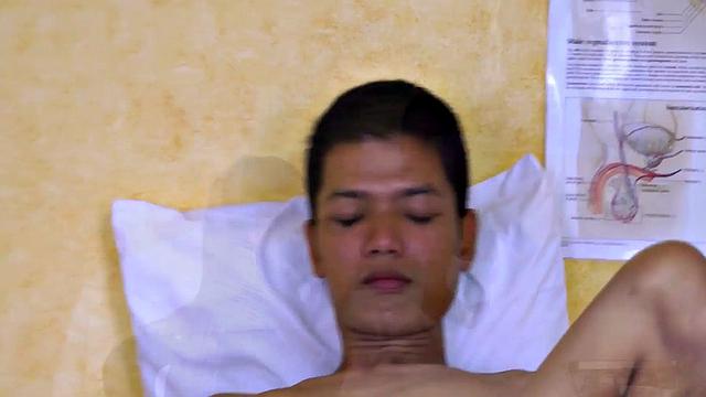 Asian enema twink sucked by doctor outdoors before cock pump