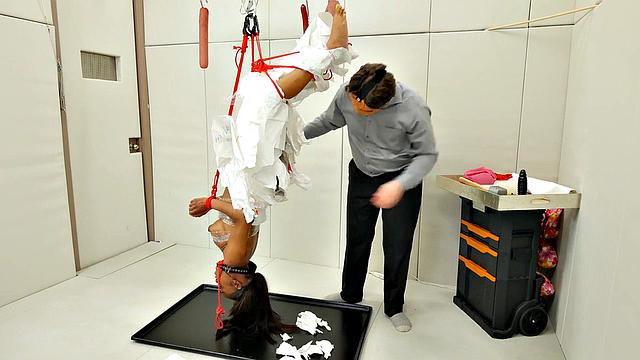 Ebony babe gets throat fucked