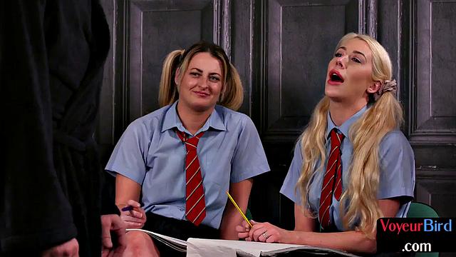 College uniform voyeur babes tease in CFNM till cum