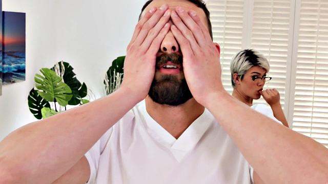 Pornstar TS in stockings bareback banged on oiled massage table