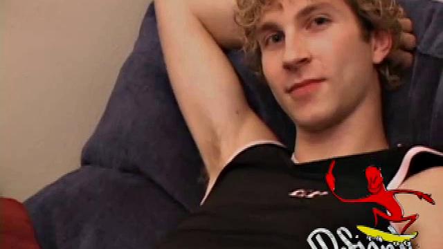 Amateur Jenson McGill rubs his crotch while watching porn, strips off clothes to stroke stiff cock & cum on face