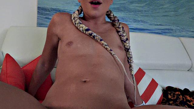 A pierced babe get pounded in reverse cowgirl & cum on her tits