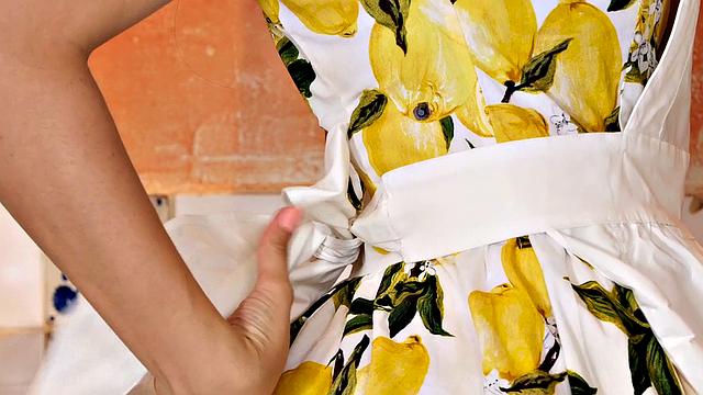 Watch this tattooed kitchen goddess get off solo with her trimmed pussy and earrings