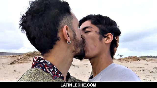 Uncut latino tops a handsome stud outdoors and finishes with a hot load on his back