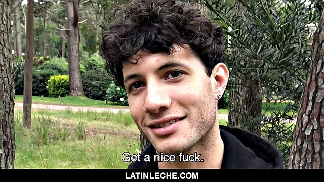 Uncut latino tops a handsome stud outdoors and finishes with a hot load on his back