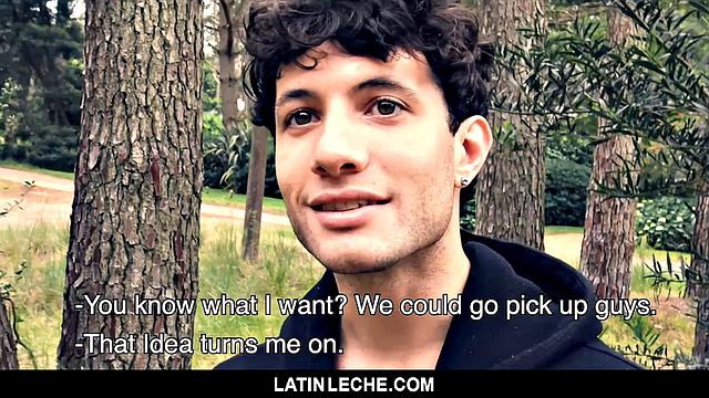 Uncut latino tops a handsome stud outdoors and finishes with a hot load on his back