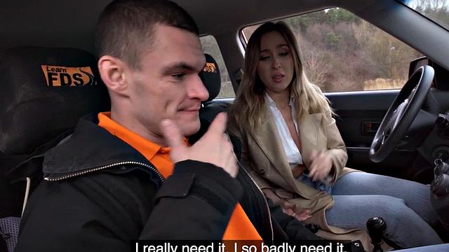 Amateur busty babe fucked outdoors by instructor