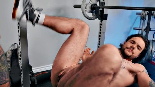 Gym inked gay stud pounding MTF after workout