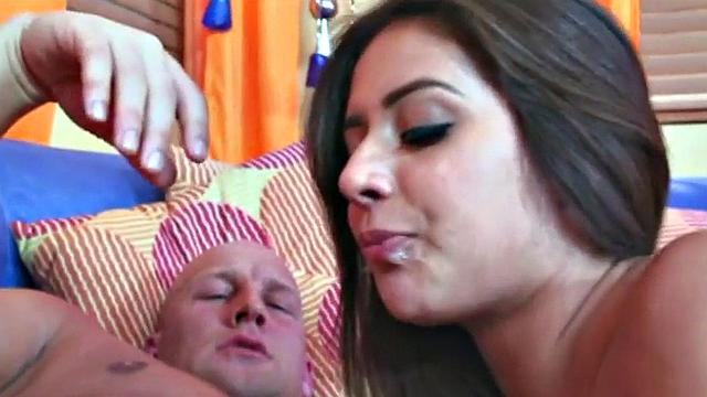 Sexy teen fucking grandpa and covered in cum