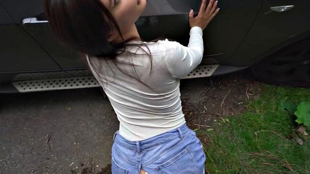 Picked up big babe POV fucked outdoor in public place