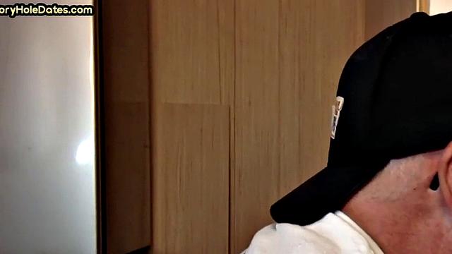 Greedy amateur gloryhole DILF sucks in homemade closeup