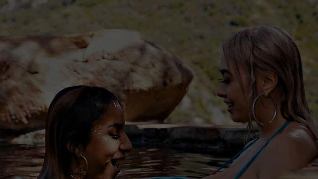 Blonde tribbing her GF in the pool