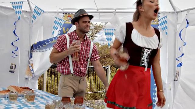 October fest TS in lingerie barebacked outdoors under tent