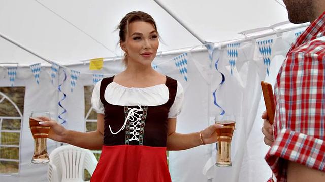 October fest TS in lingerie barebacked outdoors under tent