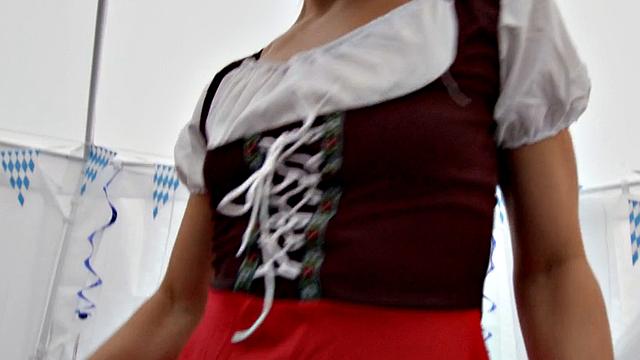 October fest TS in lingerie barebacked outdoors under tent