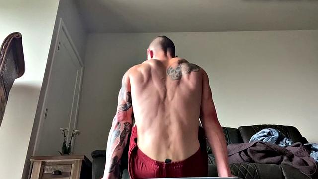 Ripped jock jerks in solo before dildoing ass