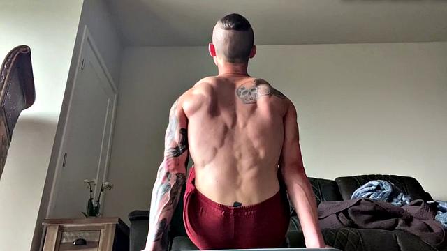 Ripped jock jerks in solo before dildoing ass