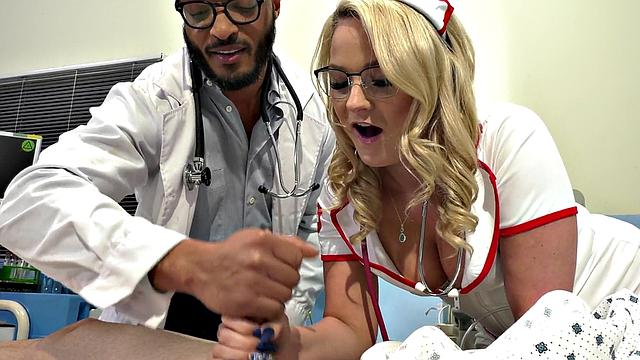 Nurse wanking patient in hospital threesome