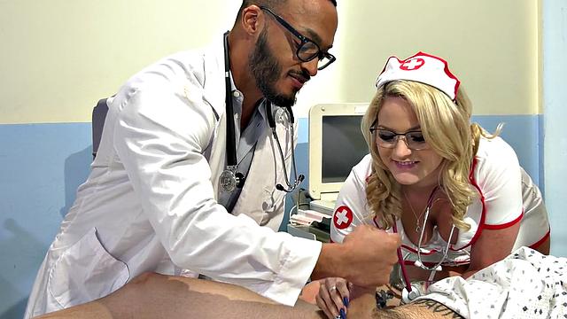 Nurse wanking patient in hospital threesome
