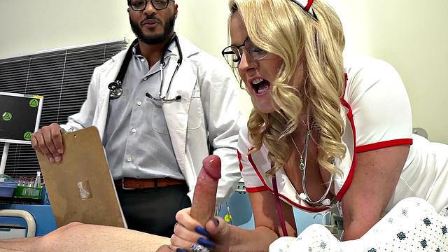 Nurse wanking patient in hospital threesome