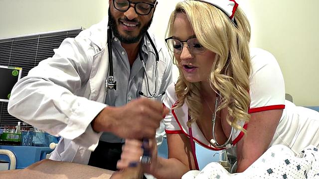 Nurse wanking patient in hospital threesome