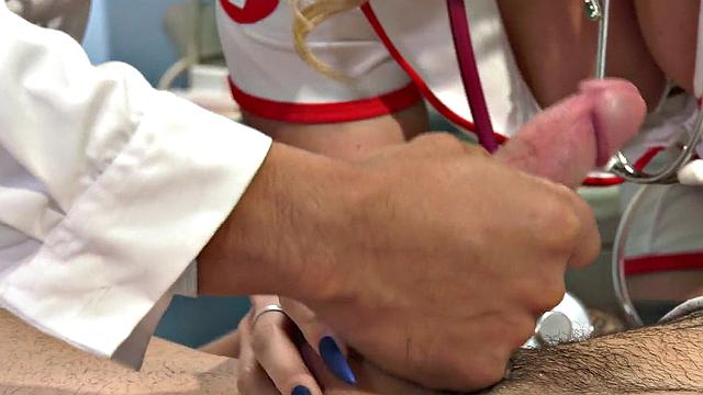 Nurse wanking patient in hospital threesome
