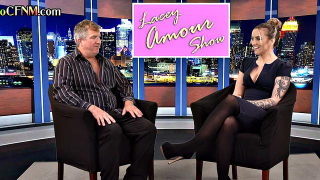 CFNM tv reporter pleases guest cock