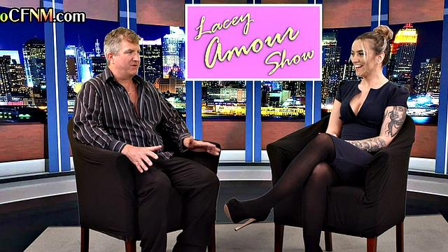 CFNM tv reporter pleases guest cock