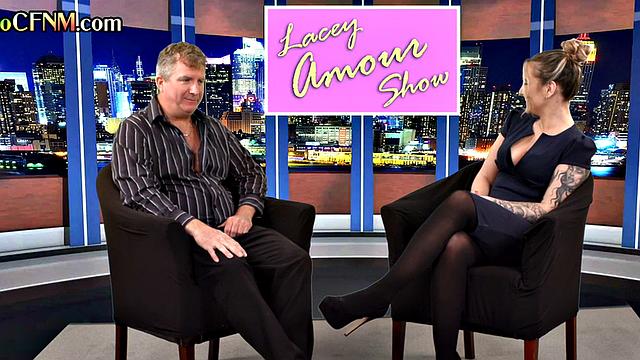 CFNM tv reporter pleases guest cock