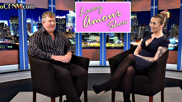 CFNM tv reporter pleases guest cock