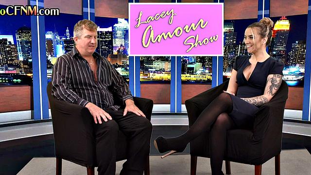 CFNM tv reporter pleases guest cock