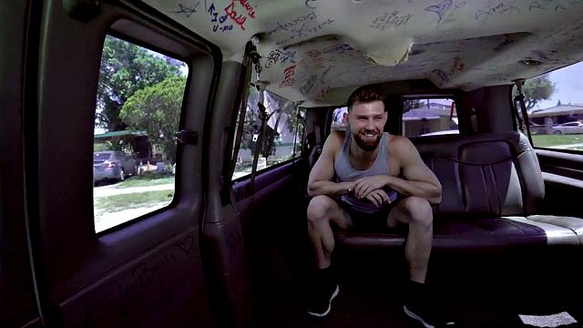 Hairy dude in uniform gets his ass pounded by a lucky young stud in a van