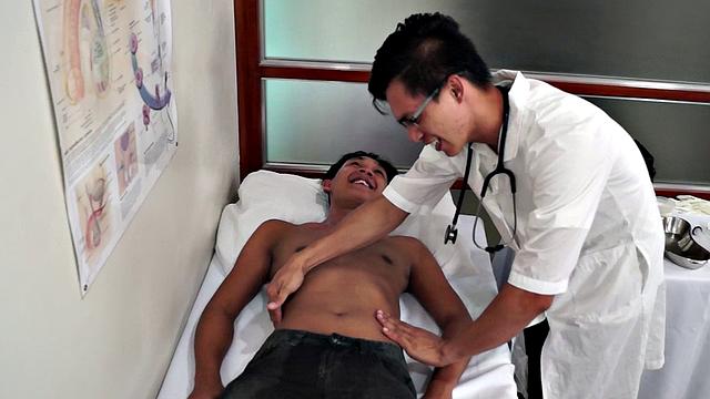 Asian patient fingered and filled with dildo by doctor
