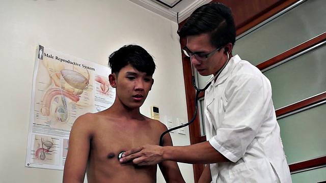 Asian patient fingered and filled with dildo by doctor