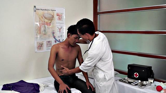 Asian patient fingered and filled with dildo by doctor