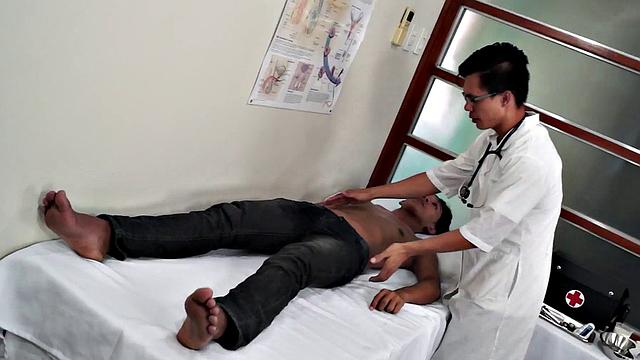 Asian patient fingered and filled with dildo by doctor