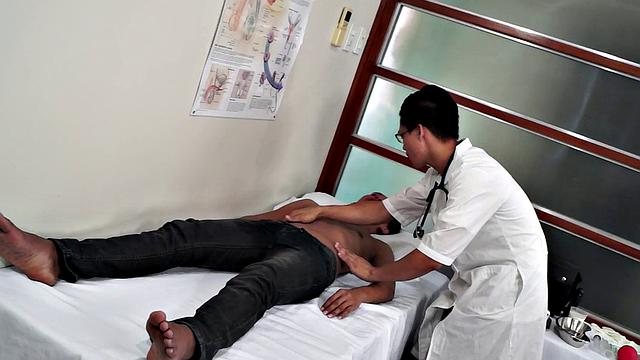 Asian patient fingered and filled with dildo by doctor