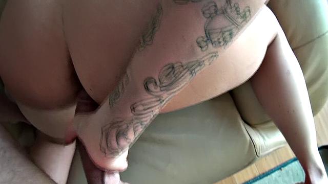 Brunette with tattoos gets her bald pussy pounded in POV lingerie and bra