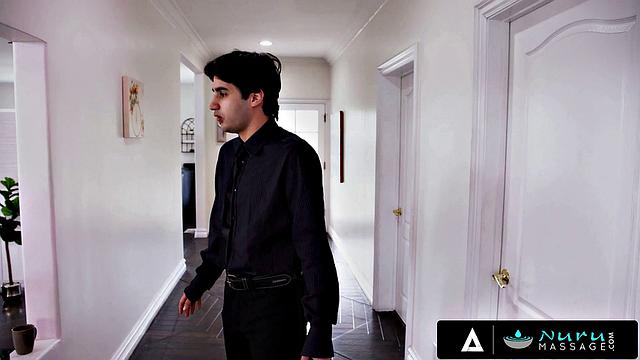 NURU MASSAGE - Naughty Wife Cheats With Hubby's Assistant FRENCH SUBTITLES